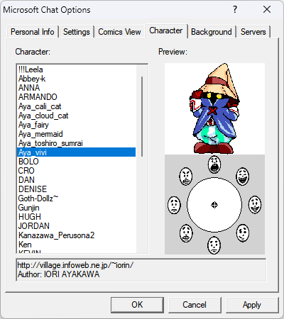 Microsoft Chat character selection screen