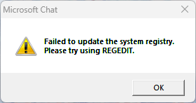 Registry warning during Microsoft Chat startup