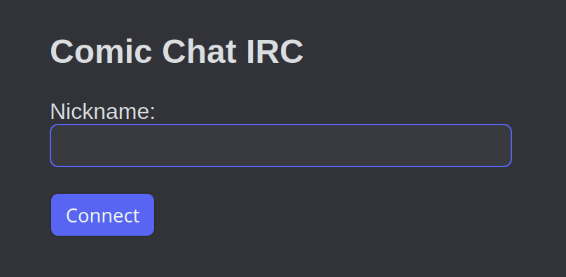 Live IRC login screen with nickname field