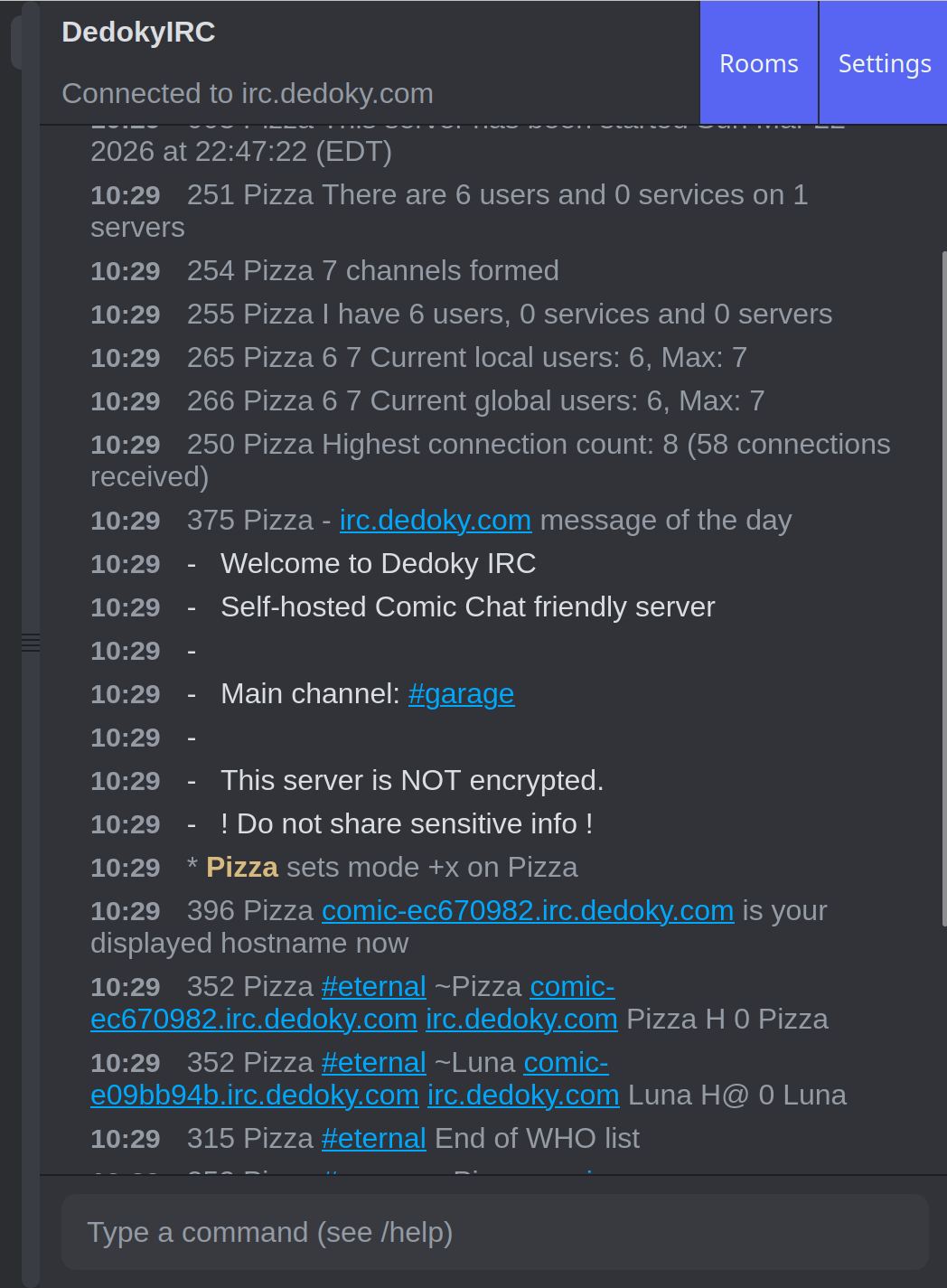 Live IRC mobile sidebar collapsed view
