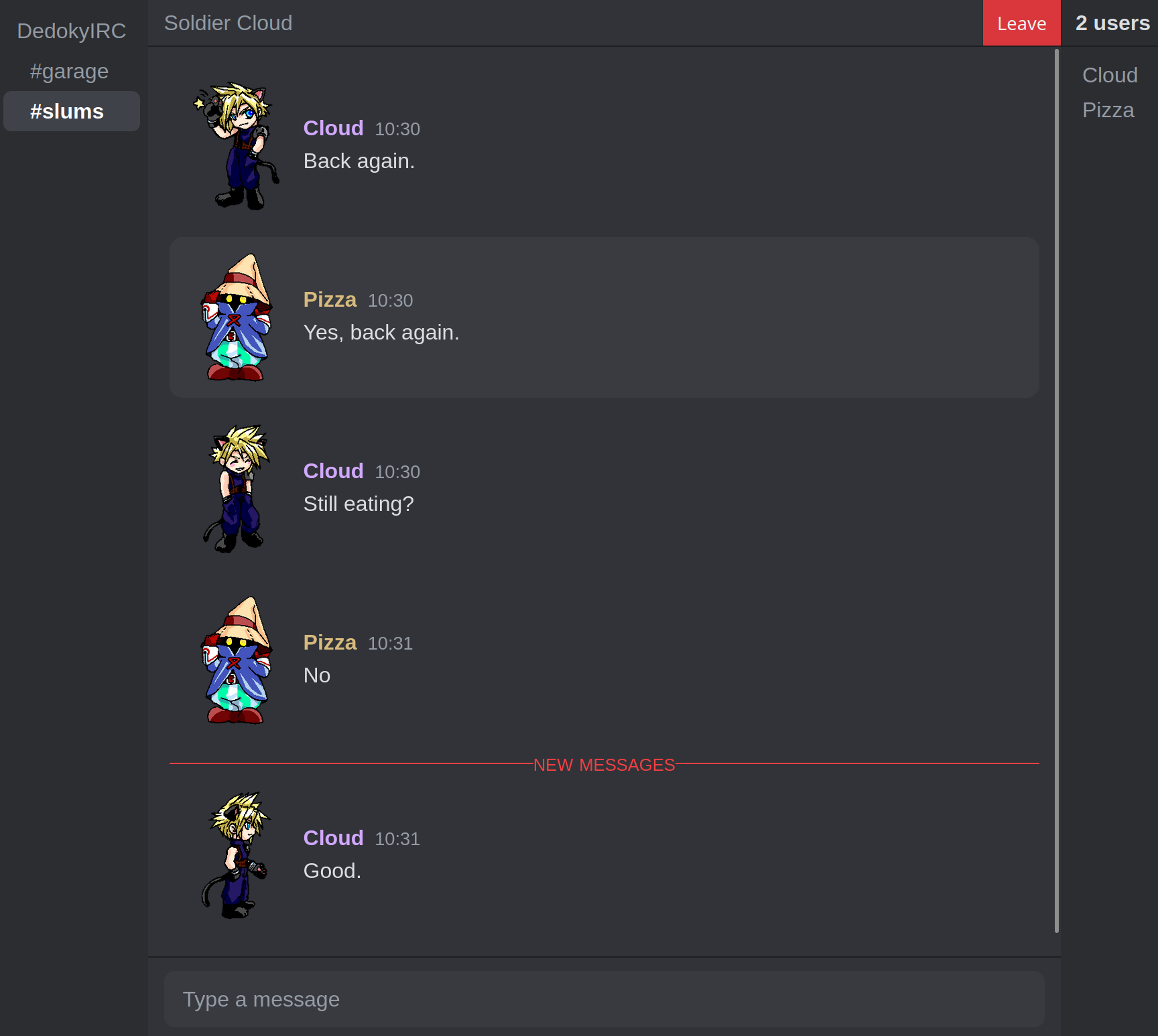 Sample of the live IRC chat layout